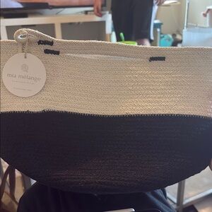 Black and White Foldable Woven Tote with Modern Design